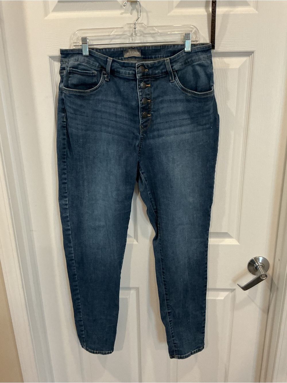 Falls Creek High-Rise Button-Fly Jeans in Dark Blue Wash